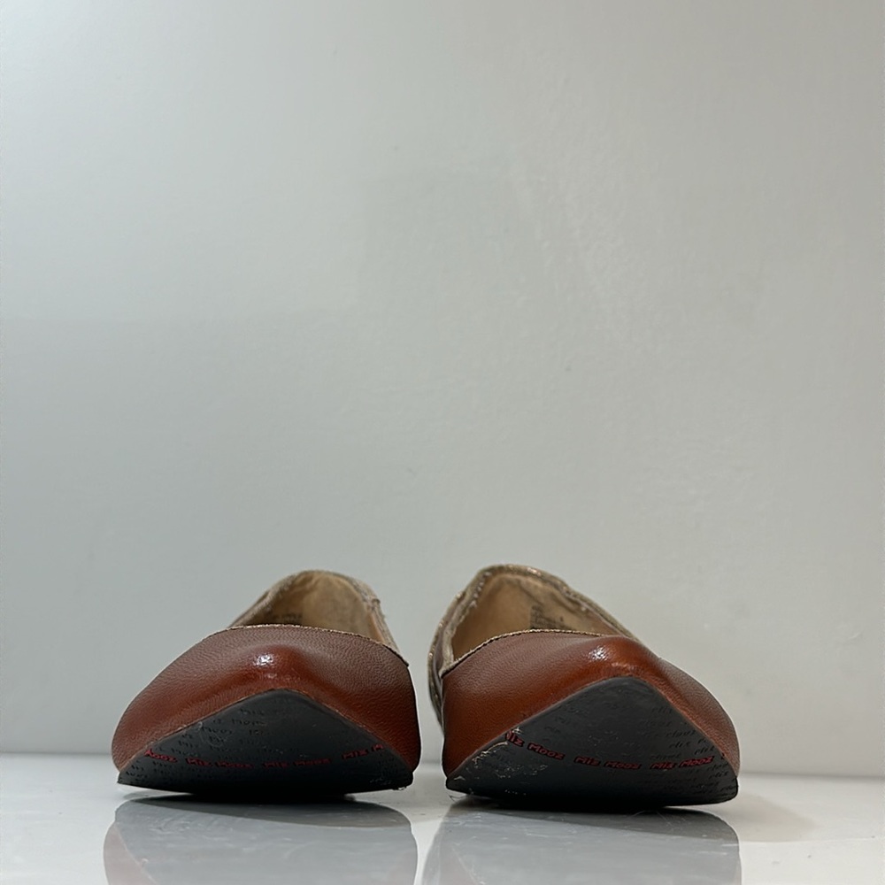Miz Mooz Chestnut Leather Pointed-Toe Flats with Gold Heel Detail - Picture 4 of 16